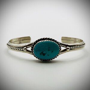Vintage Sterling Turquoise Split-Shank Cuff, Size 6.25